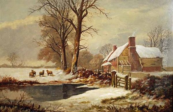 Farm Building Near Hampstead, Staffordshire, Winter Oil Painting by William P. Cartwright