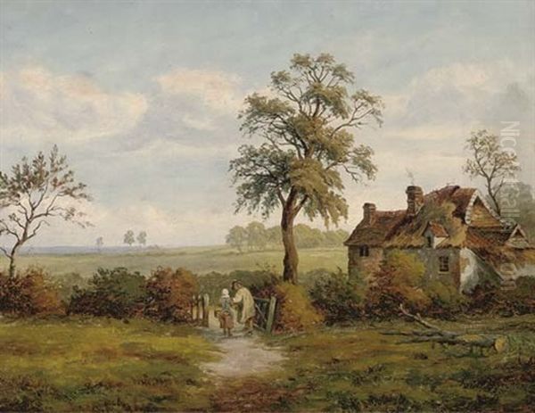 Cottage Scene, Marston Green Oil Painting by William P. Cartwright