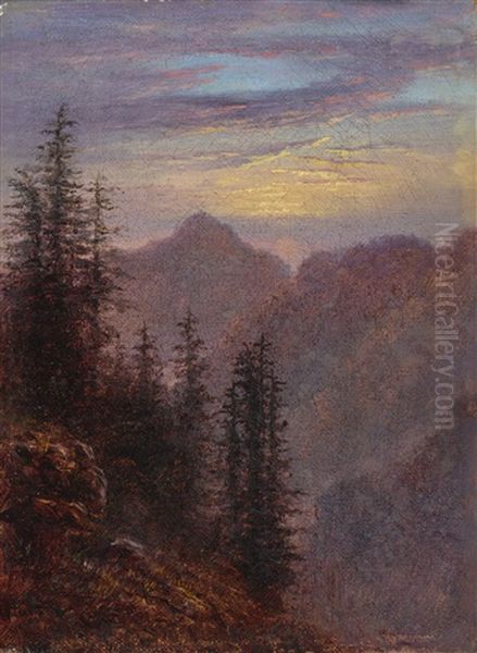 Mountain Landscape At Dusk Oil Painting by Carl Gustav Carus