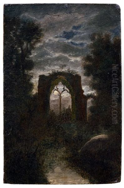 Ruins Of Netley Abbey By Moonlight Oil Painting by Carl Gustav Carus