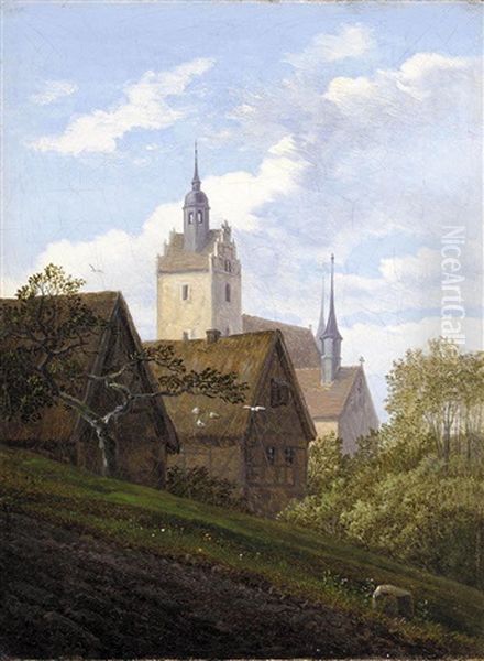 Ansicht Von Priessnitz Bei Dresden (view Of Priessnitz Near Dresden) Oil Painting by Carl Gustav Carus