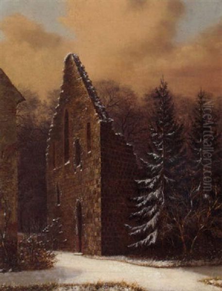 Ruine Einer Waldkapelle Im Schnee Oil Painting by Carl Gustav Carus