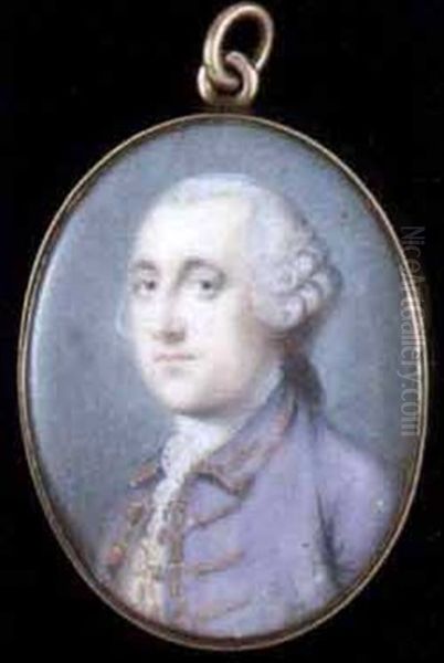 A Young Gentleman In Lilac-coloured Coat And White Waistcoat With Gold Embroidered Border, Lace Cravat, Powdered Wig En Queue Oil Painting by Penelope Carwardine