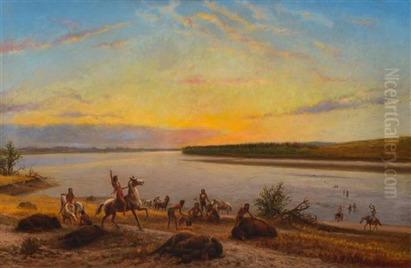 After The Buffalo Hunt Oil Painting by William de la Montagne Cary