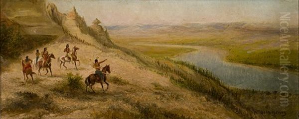 Indian Scouts Overlooking River Oil Painting by William de la Montagne Cary