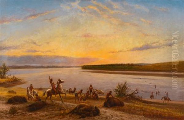 After The Buffalo Hunt Oil Painting by William de la Montagne Cary