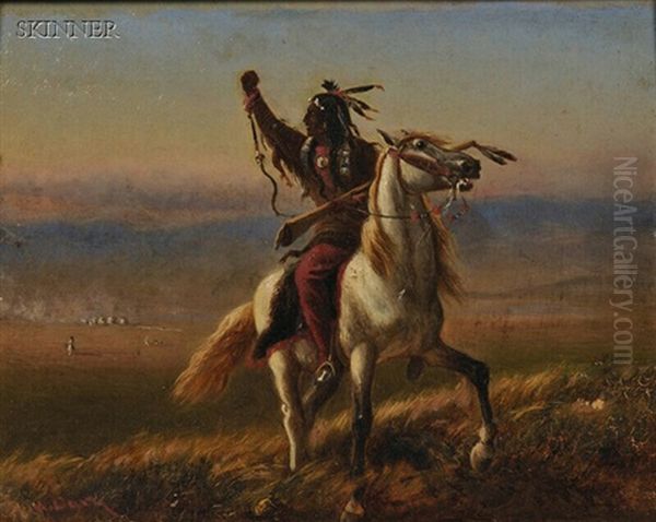 Scene With A Native American Warrior On Horseback by William de la Montagne Cary