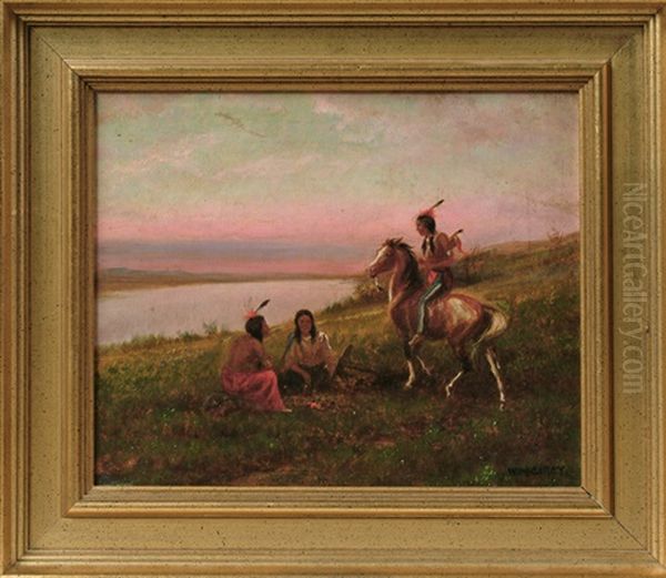 Indians At Campfire At Sunset Oil Painting by William de la Montagne Cary