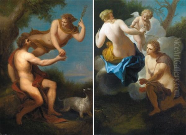 Merkur Uberreicht Adonis Den Apfel (+ Venus Uberreicht Hippomenes Einen Der Drei Goldenen Apfel; Pair) Oil Painting by Andrea Casali