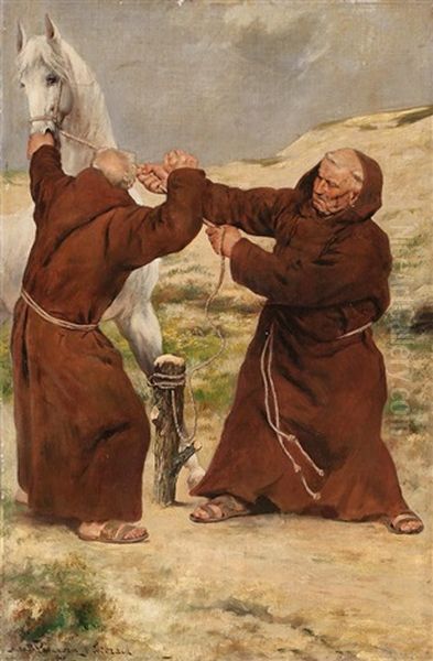 Monjes Con Un Caballo Oil Painting by Antonio Casanova y Estorach