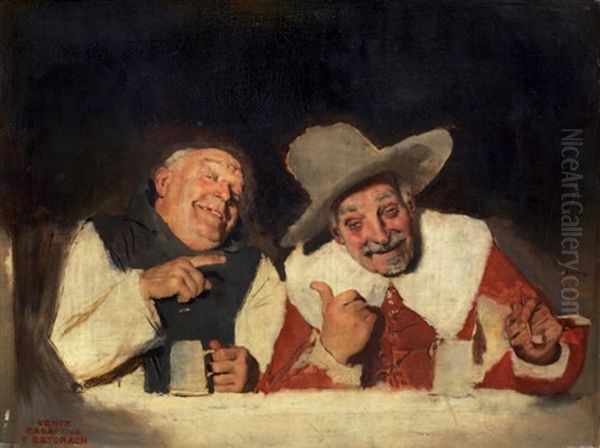 Les Deux Amis Rieurs: Le Moine Et Le Vieux Mousquetaire Oil Painting by Antonio Casanova y Estorach