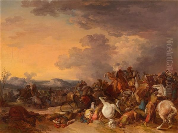 Equestrian Battle Oil Painting by Francesco Giuseppe Casanova