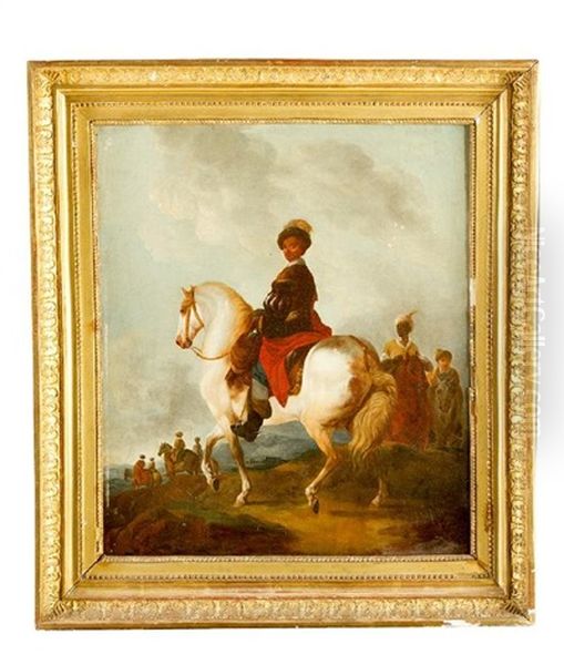 Elegant Horse Riders In Landscape Oil Painting by Francesco Giuseppe Casanova