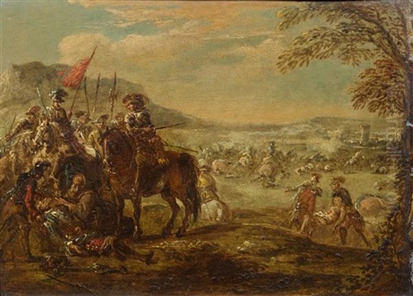 A Cavalry Battle Oil Painting by Francesco Giuseppe Casanova