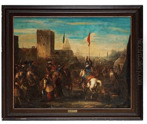 Field Camp With Troops Outside The Wall Oil Painting by Francesco Giuseppe Casanova