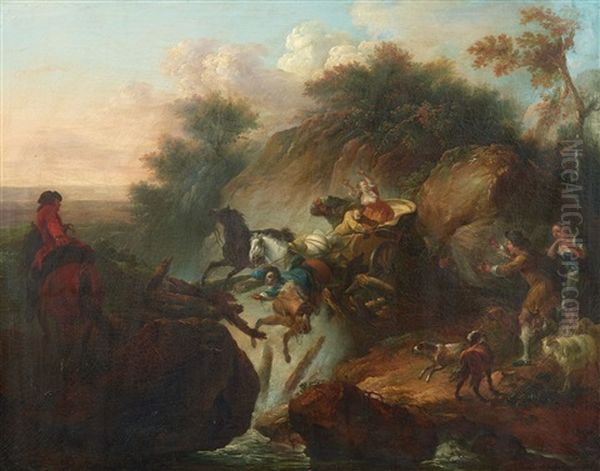 Collapse Of A Wooden Bridge Oil Painting by Francesco Giuseppe Casanova