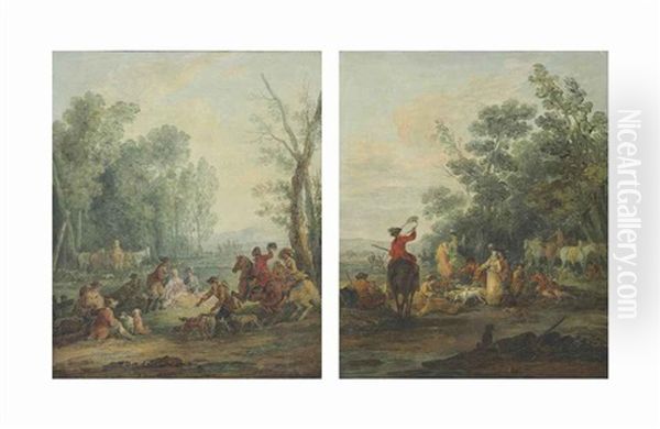 Before The Hunt; After The Hunt (pair) Oil Painting by Francesco Giuseppe Casanova