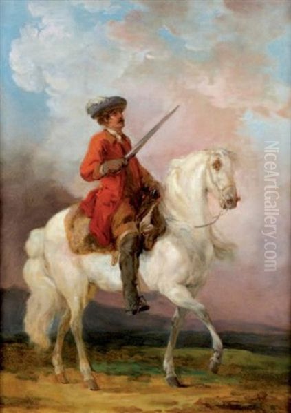 Cavalier Brandissant Son Epee Oil Painting by Francesco Giuseppe Casanova