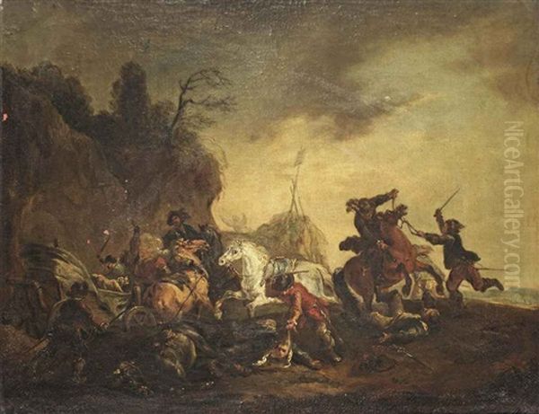 An Ambush On A Mountain Road Oil Painting by Francesco Giuseppe Casanova