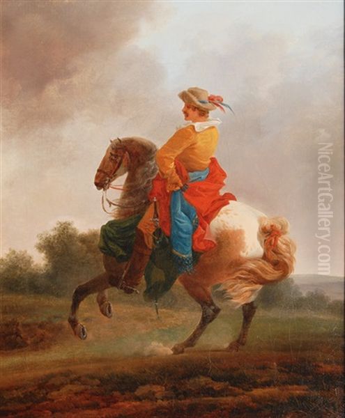 A Gentleman On Horseback Oil Painting by Francesco Giuseppe Casanova