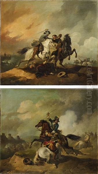 Schlachtszenen (2 Works) Oil Painting by Francesco Giuseppe Casanova