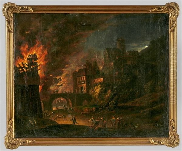 Plunderung Und Niederbrennung Einer Vom Feindlichen Militar Ersturmten Stadt Oil Painting by Francesco Giuseppe Casanova