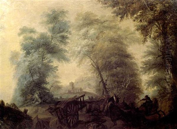 Attaque De Brigands A La Lisiere D'une Foret Oil Painting by Francesco Giuseppe Casanova