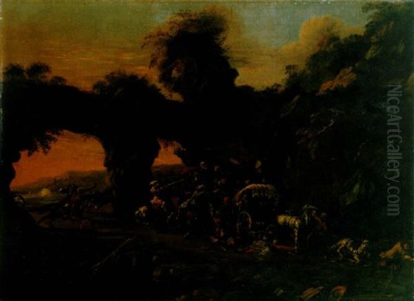 Brigands Attaquant Un Convoi Oil Painting by Francesco Giuseppe Casanova