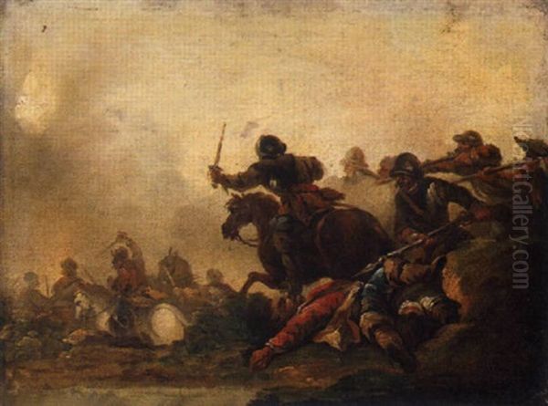 An Artillery Assault On A Cavalry Charge Oil Painting by Francesco Giuseppe Casanova