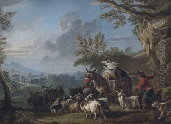 Paesaggio Con Viaggiatori E Un Pastore Con La Gregge Oil Painting by Francesco Giuseppe Casanova