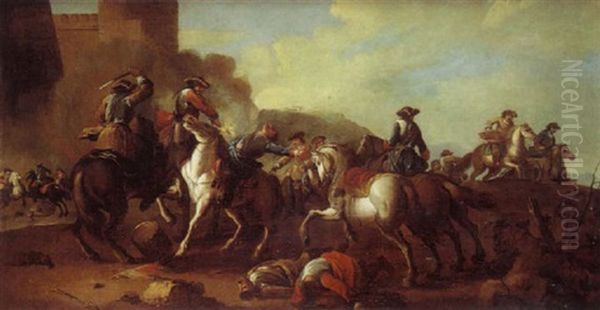 Charge De Cavalerie Devant Une Citadelle Oil Painting by Francesco Giuseppe Casanova