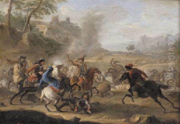 A Cavalry Skirmish Between The Christians And Turks Oil Painting by Francesco Giuseppe Casanova