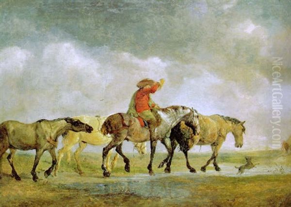 Ein Berittener Trompeter Mit Pferden Unterwegs In Einer Flachlandschaft Oil Painting by Francesco Giuseppe Casanova