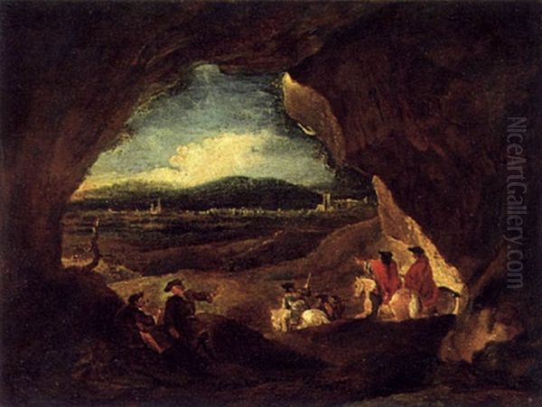 Landschaft Mit Reitern Vor Einer Felsgrotte Oil Painting by Francesco Giuseppe Casanova