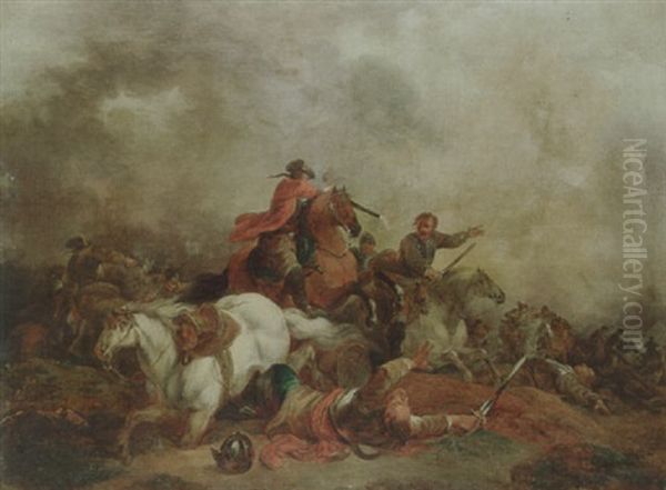 A Cavalry Battle Oil Painting by Francesco Giuseppe Casanova