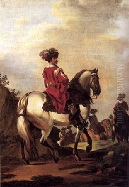 A Man On Horseback In Elegant Costume, Others Beyond Oil Painting by Francesco Giuseppe Casanova