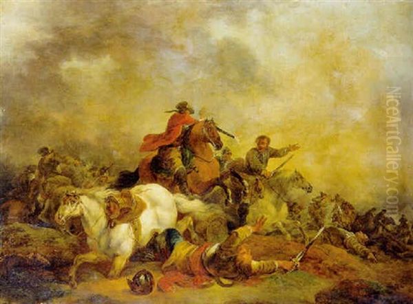 A Cavalry Battle Oil Painting by Francesco Giuseppe Casanova