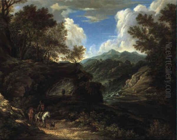 Gebirgige Fluslandschaft Mit Reisenden Oil Painting by Francesco Giuseppe Casanova