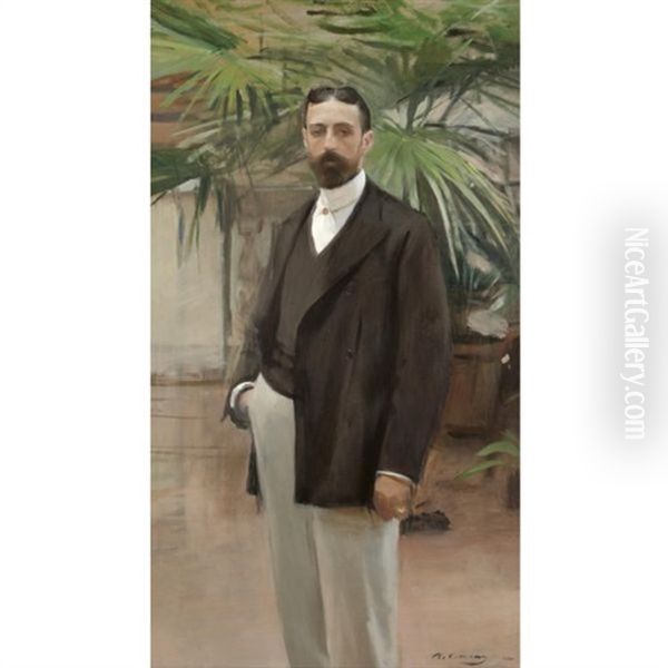 Retrato De Eduardo Nieto, El Marques De Villamizar (eduardo Nieto, Known As The Marquis Of Villamizar) Oil Painting by Ramon Casas