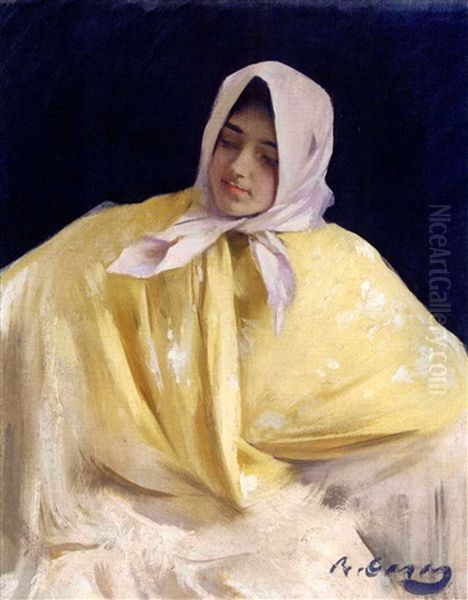 Chula Con Manton Amarillo (girl With A Yellow Shawl) by Ramon Casas