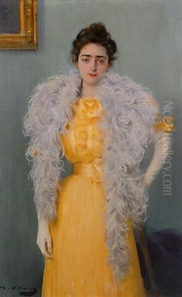 Mujer Con Boa (woman With Boa) Oil Painting by Ramon Casas