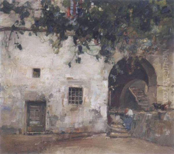 Il Cortile Oil Painting by Giuseppe Casciaro