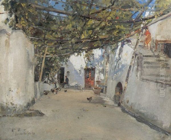 Cortile Rustico Oil Painting by Giuseppe Casciaro