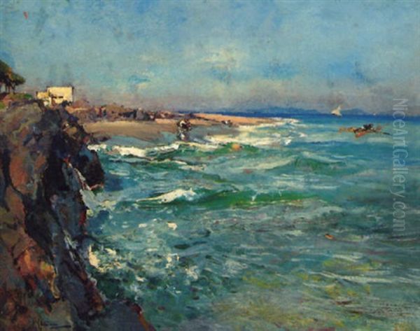 An Italian Coastline Oil Painting by Giuseppe Casciaro