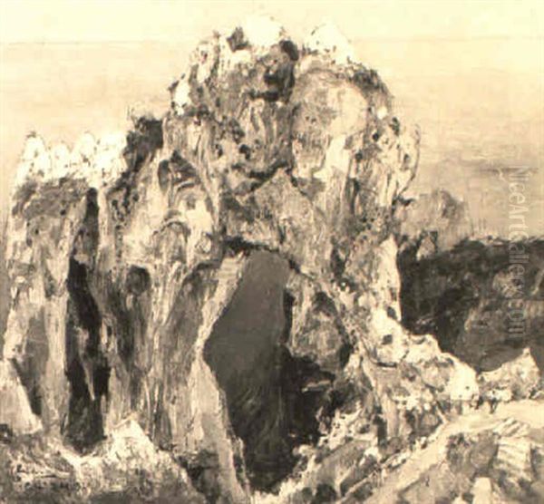 L'arco Naturale Di Capri, 1920 Oil Painting by Giuseppe Casciaro