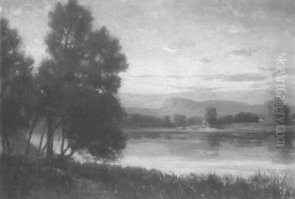 River Landscape At Sunset Oil Painting by Edmund Elisha Case