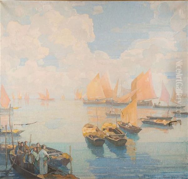 Venetian View Oil Painting by Ettore Caser