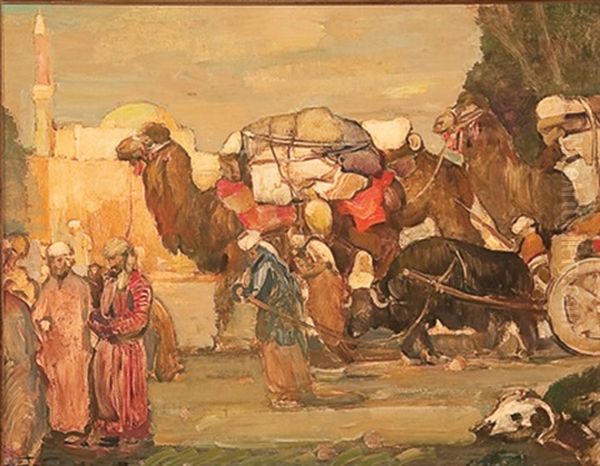 Caravan With Camels Oil Painting by Ettore Caser