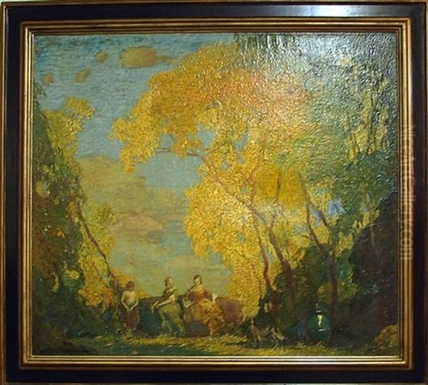 Allegorical Landscape Oil Painting by Ettore Caser