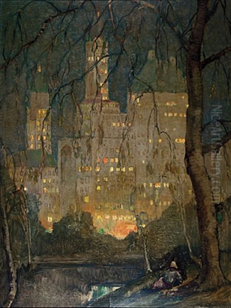 The East Side As Seen From Central Park, New York City Oil Painting by Ettore Caser